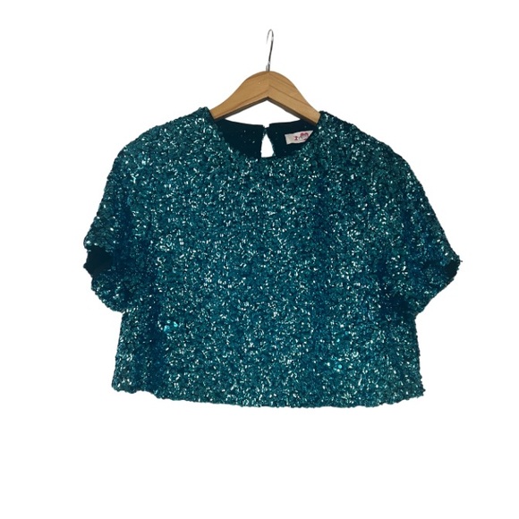 Buddy Love Black and Teal Sequin Cropped Top and Skirt Set - Picture 2 of 11